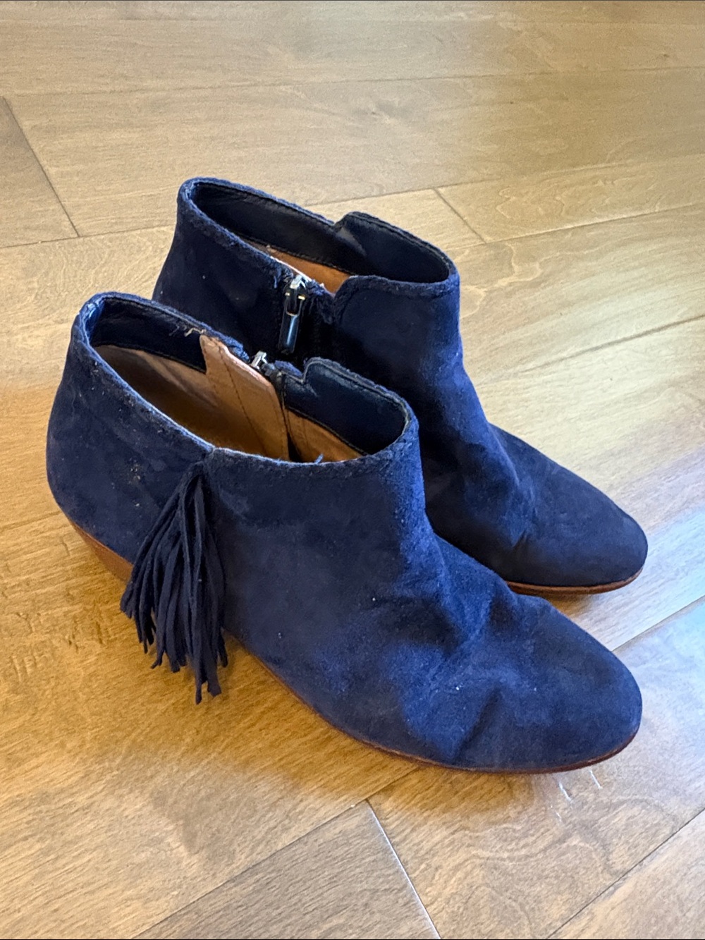 Sam Edelman Paige Navy Suede Fringe Ankle Boots Size 9.5